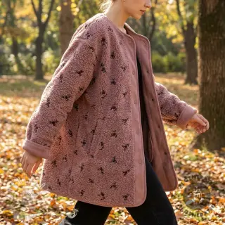 Kabátovina TEDDY EMBROIDERY Flowers mauve
