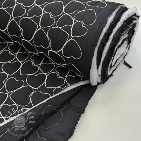 Prešívaná látka EMBROIDERY Hearts black