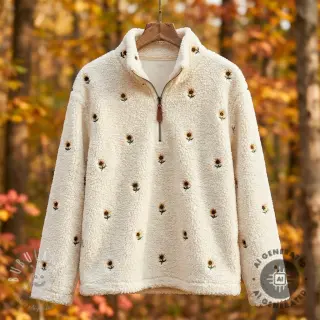 Kabátovina TEDDY JACQUARD EMBROIDERY Sunflower