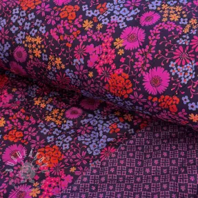 Bavlnená látka VOILE STEPPED Flowerie purple digital print