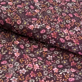 Bavlnená látka Autumn flowers burgundy digital print