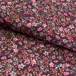 Bavlnená látka Autumn flowers burgundy digital print