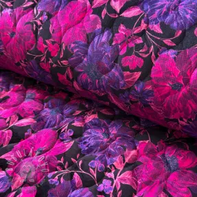 Prešívaná látka VELVET Flowers fuchsia digital print