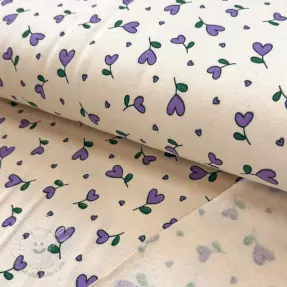 Teplákovina počesaná Hearts lilac SIMPLY NATURAL