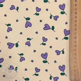 Teplákovina počesaná Hearts lilac SIMPLY NATURAL