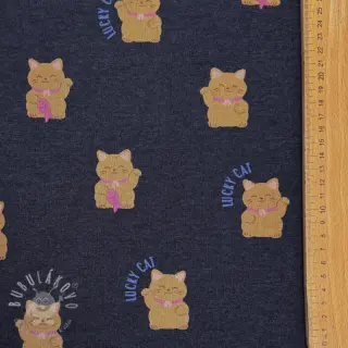 Teplákovina počesaná Lucky cat navy melange