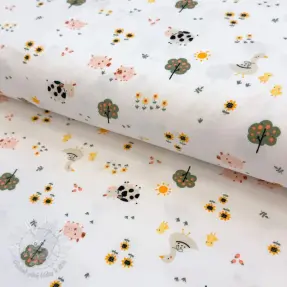 Úplet Farm animals white digital print ORGANIC