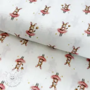 Dvojitá gázovina/mušelín Bunnies white digital print
