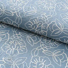 Viskóza s ľanom EMBROIDERY Latizia old blue