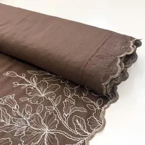 Viskóza s ľanom ONE-SIDE BORDER Floweria brown
