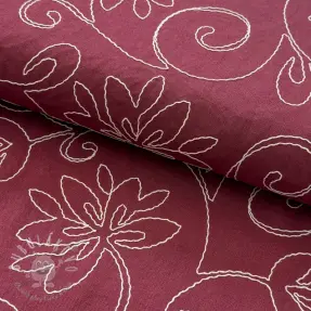 Viskóza s ľanom EMBROIDERY Flora burgundy