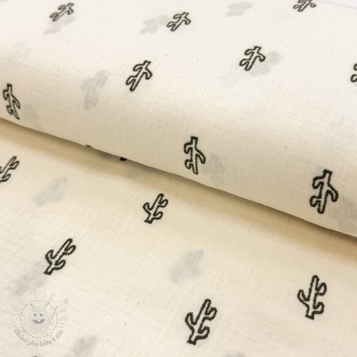 Dvojitá gázovina/mušelín EMBROIDERY Cactus natural