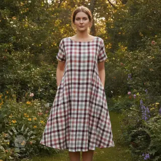 Viskóza s ľanom YARN DYED Checks burgundy