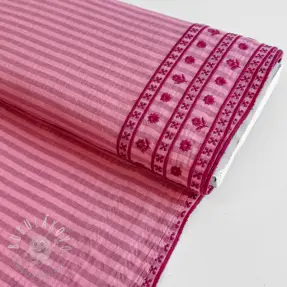 Dvojitá gázovina/mušelín EMBROIDERY 1 SIDE BORDER pink