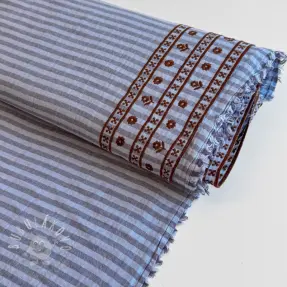 Dvojitá gázovina/mušelín EMBROIDERY 1 SIDE BORDER blue