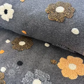 Kabátovina LUXE with 3D Flowers grey