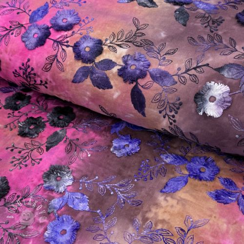 Bavlnená látka TIE DYE EMBROIDERY Poppy design A