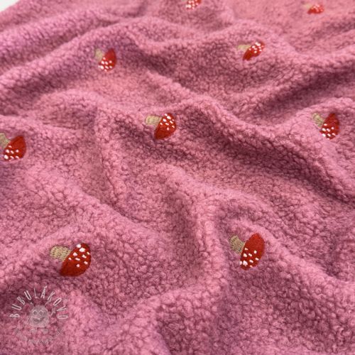 Kabátovina TEDDY EMBROIDERY Little mushrooms pink
