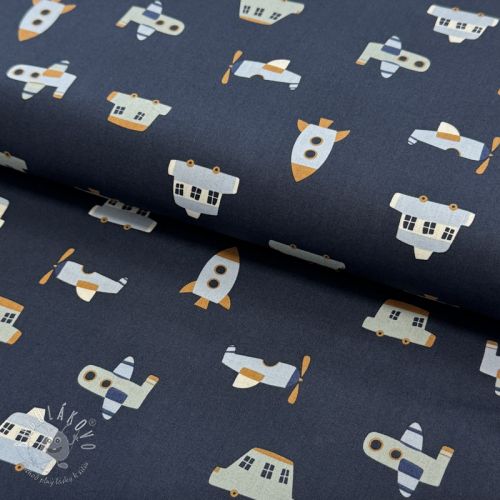 Bavlnená látka Vehicles navy