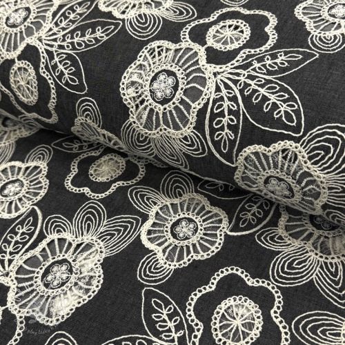 Bavlnená látka JEANS EMBROIDERY Niva design C