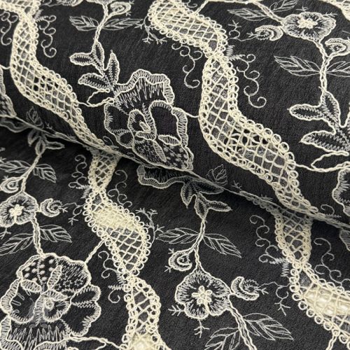 Bavlnená látka JEANS EMBROIDERY Flora design E