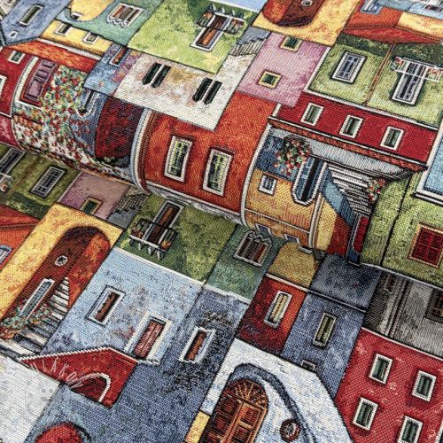 Dekoračná látka GOBELIN Happy colourful village Dekoračná látka GOBELIN Happy colourful village