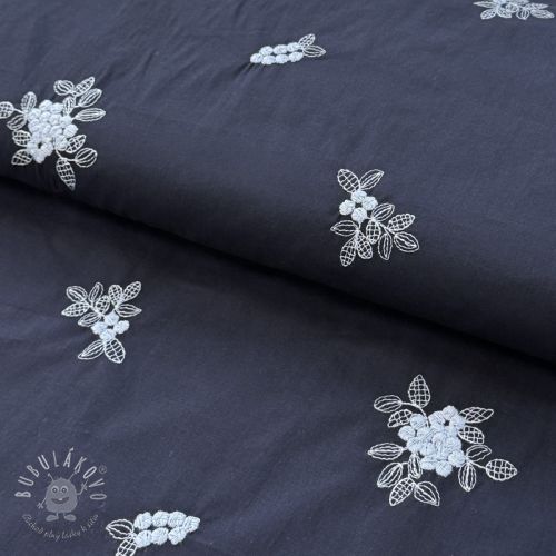 Bavlnená látka VOILE EMBROIDERY Flowers navy