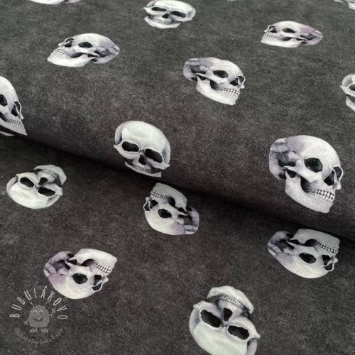 Úplet GOTS Skull rock grey digital print