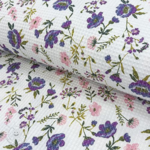 Bavlna s vaflovou väzbou Flowers white digital print