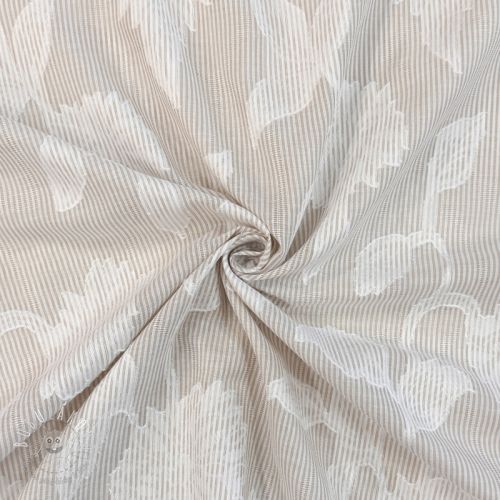 Bavlnená látka YARN DYED Stripes JACQUARD Flowers sand