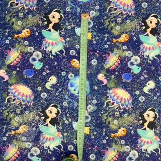 Bavlnená látka Snoozy fabrics Mermaids navy digital print