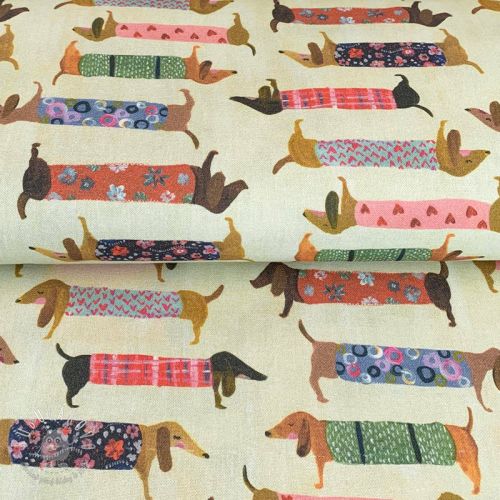 Dekoračná látka premium Family Dachshund digital print