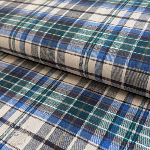 Bavlnená látka YARN DYED CHECK BRUSHED blue