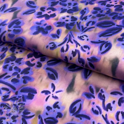 Bavlnená látka SATIN Purple flowers digital print