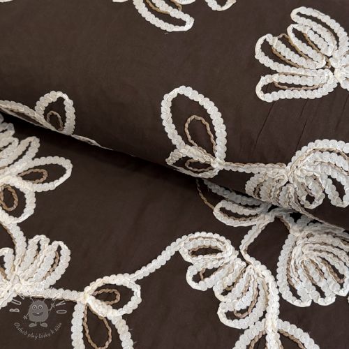 Bavlnená látka EMBROIDERY Loom En Light brown