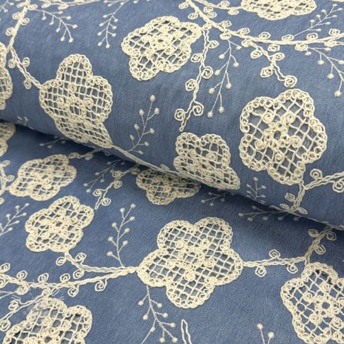 Bavlnená látka JEANS EMBROIDERY Flora design D