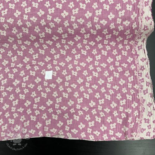 Dvojitá gázovina/mušelín JACQUARD Flowers cerise II.trieda