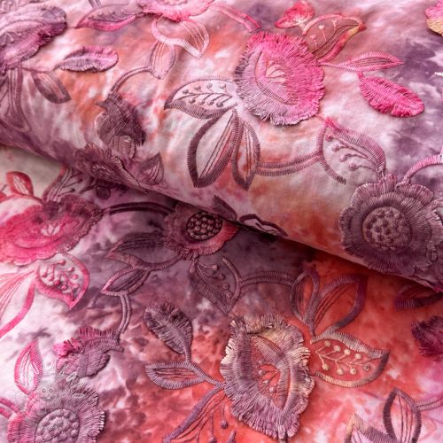 Bavlnená látka TIE DYE EMBROIDERY Flora design D