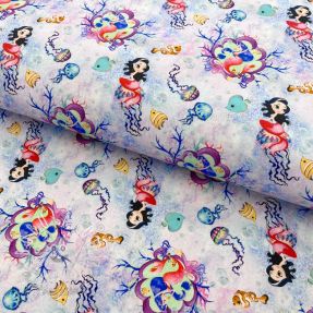 Bavlnená látka Snoozy fabrics Mermaids violet digital print
