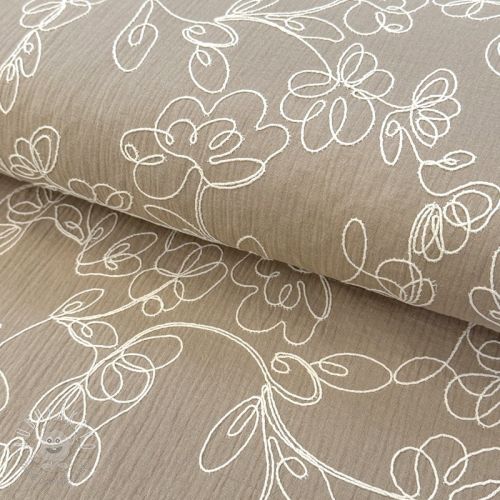 Dvojitá gázovina/mušelín EMBROIDERY Climbing flowers beige