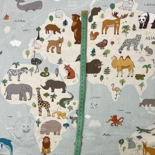 Bavlnená látka Animals world map digital print