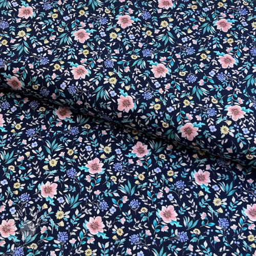 Bavlnená látka Flowers Tara navy design B digital print