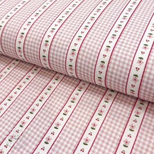 Dvojitá gázovina/mušelín Flowers check pink digital print