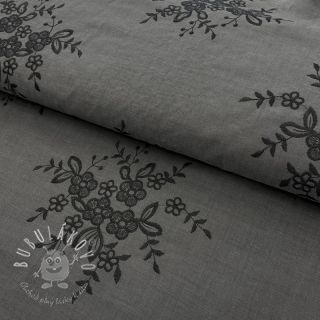 Bavlnená látka Embroidery Bouquet grey