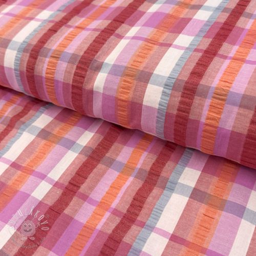 Bavlnená látka SEERSUCKER YARN DYED Checks pink