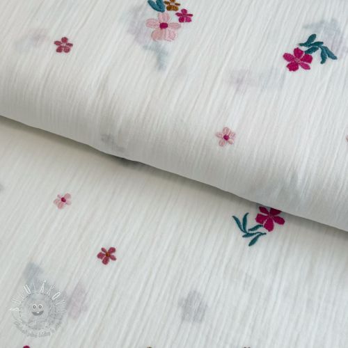 Dvojitá gázovina/mušelín EMBROIDERY Flowers MIA camel