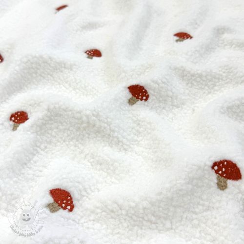 Kabátovina TEDDY EMBROIDERY Little mushrooms off white