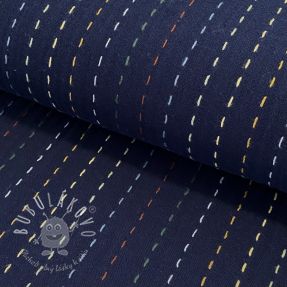 Dvojitá gázovina/mušelín Embroidery stripes dark blue