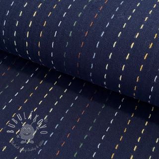 Dvojitá gázovina/mušelín Embroidery stripes dark blue