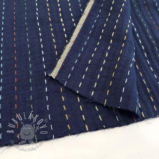Dvojitá gázovina/mušelín Embroidery stripes dark blue